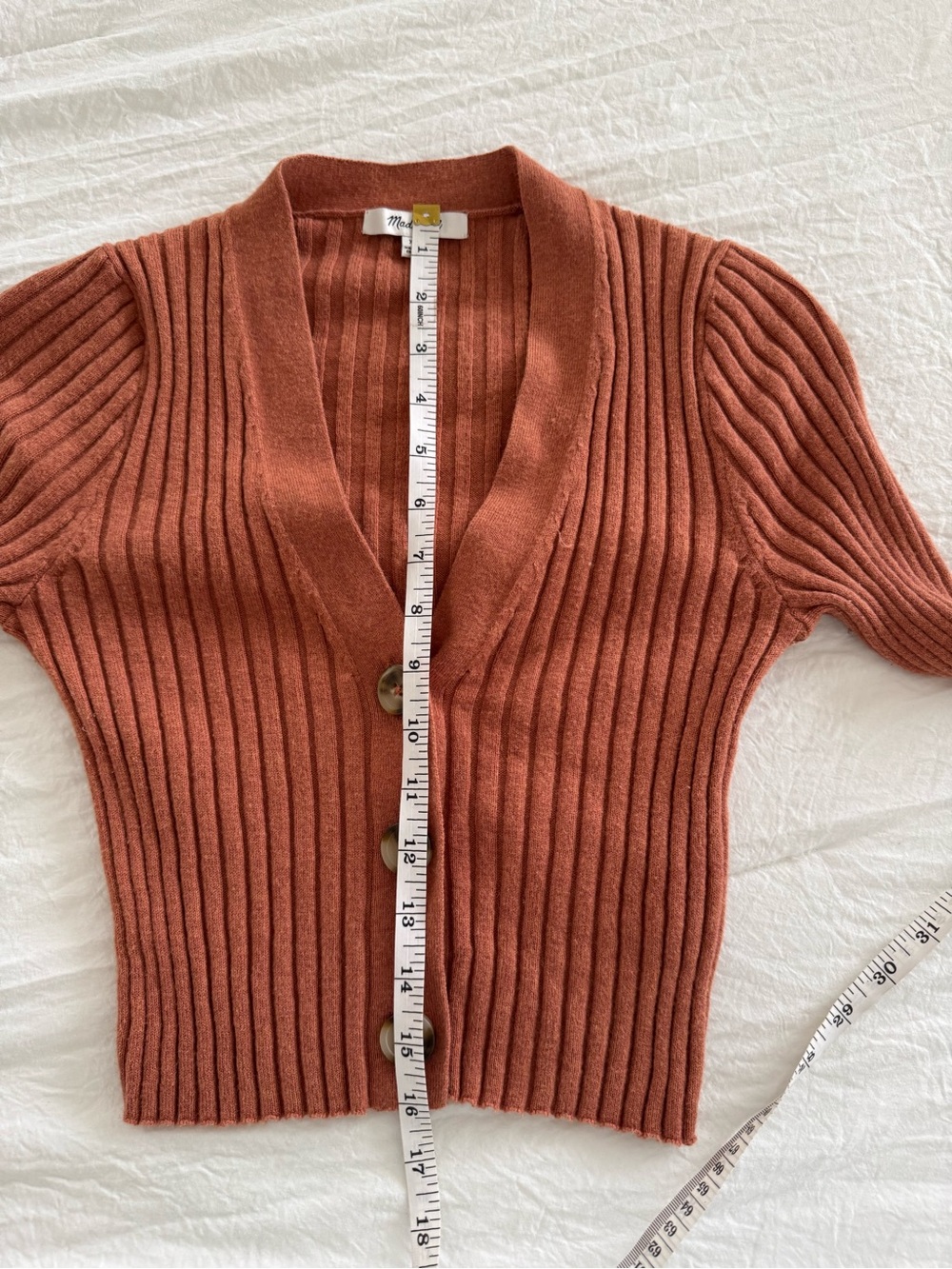 Madewell Ribbed Button-Front Cropped Cardigan in Rust - Picture 9 of 9